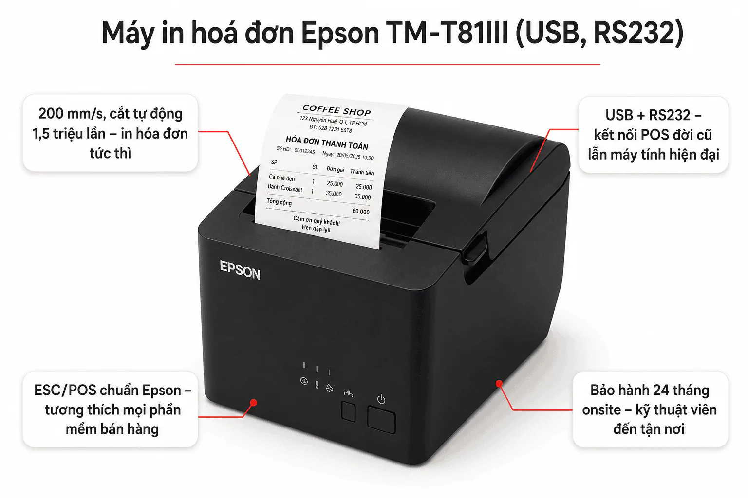 Máy in hoá đơn Epson TM-T81III (USB, RS232) 4 Máy in hoá đơn Epson TM-T81III (USB, RS232)