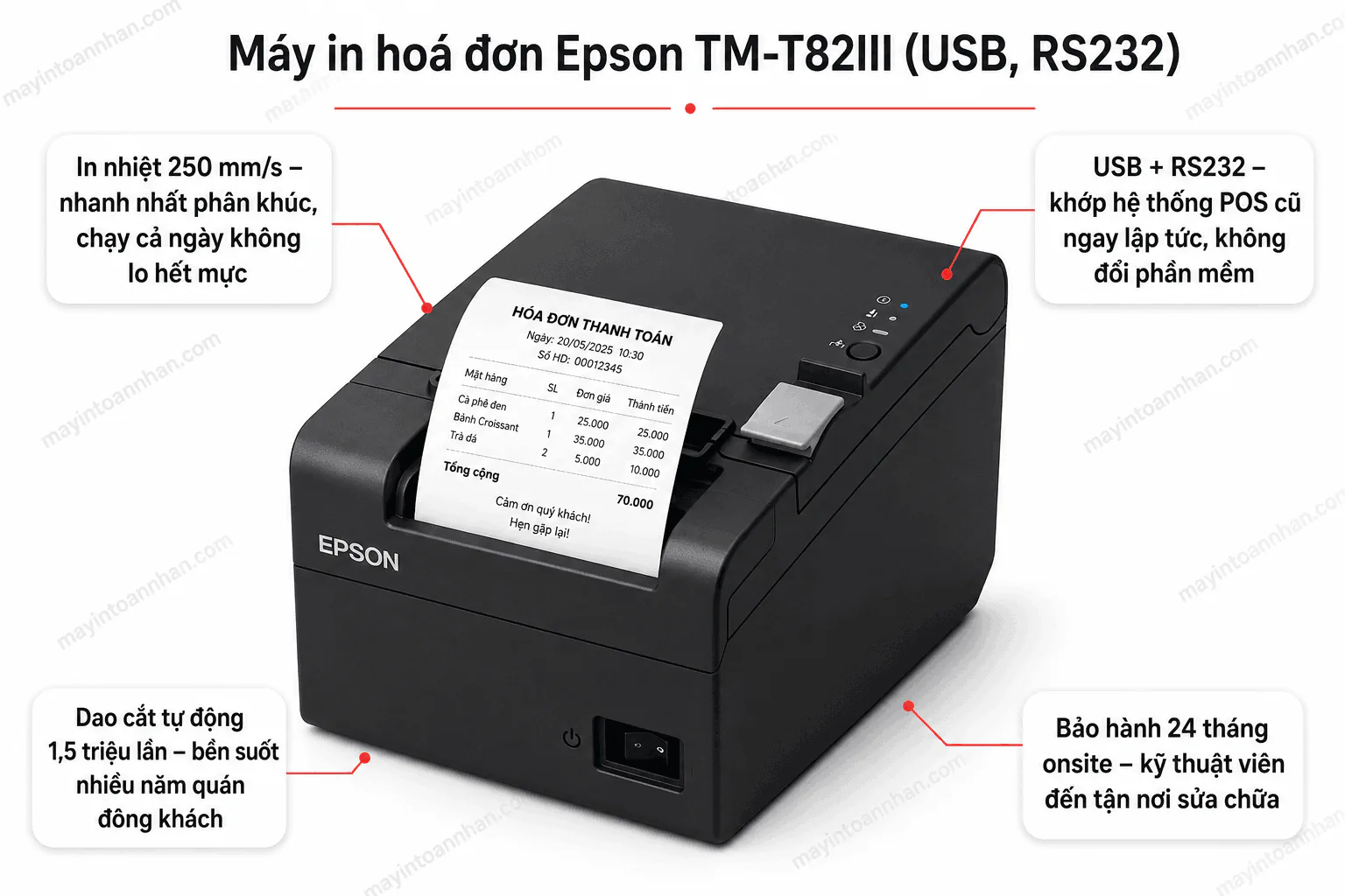 Máy in hoá đơn Epson TM-T82III (USB, RS232) 4 Máy in hoá đơn Epson TM-T82III (USB, RS232)