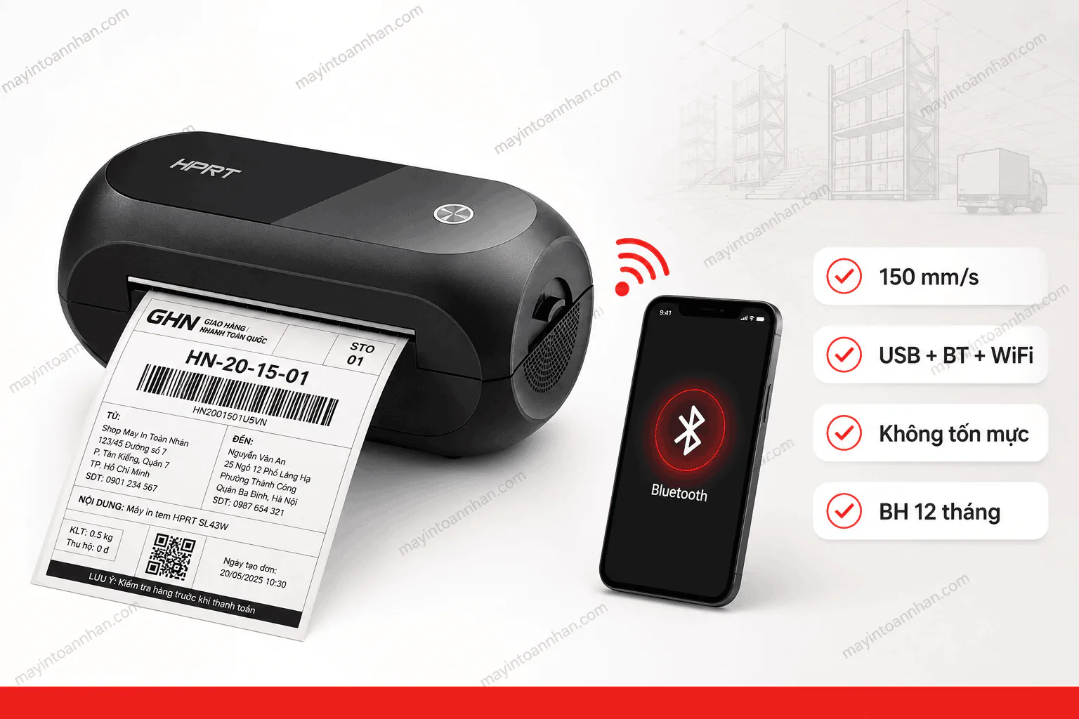 Máy in mã vạch HPRT SL43W (USB + BLUETOOTH + WIFI)