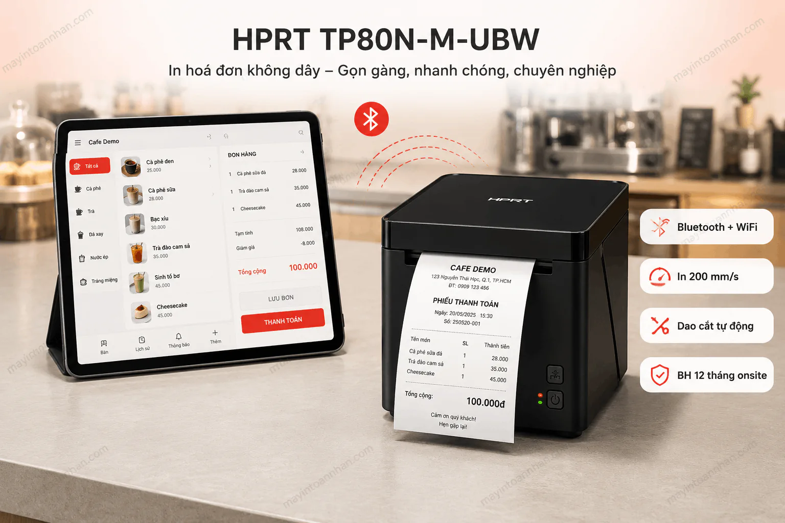Máy in hóa đơn HPRT TP80N-M-UBW (USB + Bluetooth + WiFi)